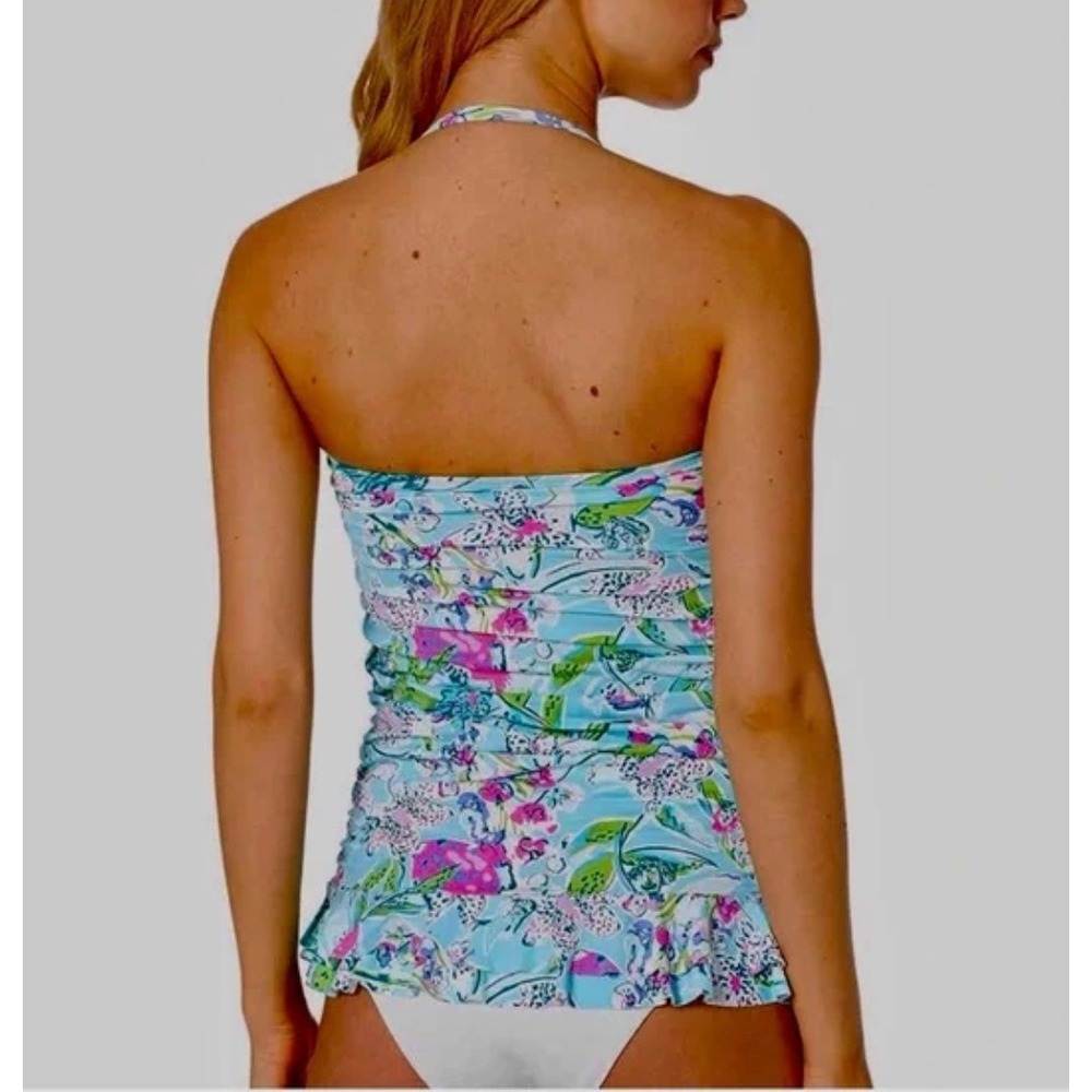Lilly Pulitzer Carmen Ruffled Tankini Top Bali Blue Sway This‎ Way Swim Size 4 - Picture 3 of 13